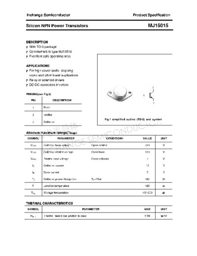 Inchange Semiconductor mj15015  . Electronic Components Datasheets Active components Transistors Inchange Semiconductor mj15015.pdf