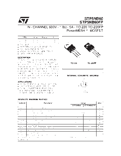 ST stp5nb60  . Electronic Components Datasheets Active components Transistors ST stp5nb60.pdf