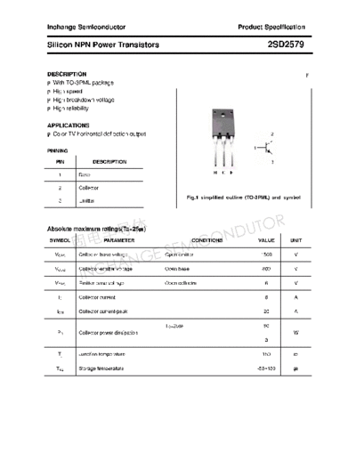 Inchange Semiconductor 2sd2579  . Electronic Components Datasheets Active components Transistors Inchange Semiconductor 2sd2579.pdf