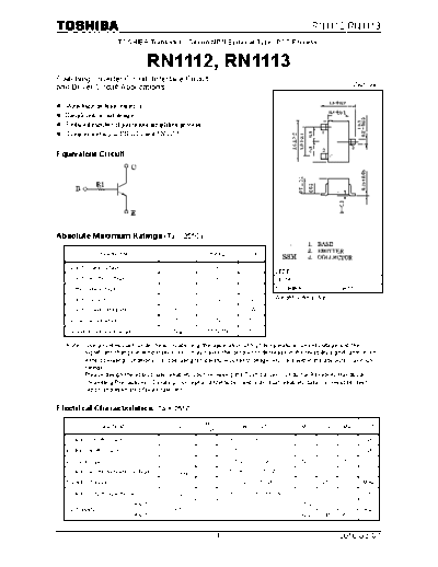 Toshiba rn1112 rn1113 100307  . Electronic Components Datasheets Active components Transistors Toshiba rn1112_rn1113_100307.pdf