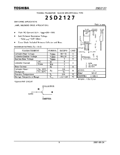 Toshiba 2sd2127  . Electronic Components Datasheets Active components Transistors Toshiba 2sd2127.pdf