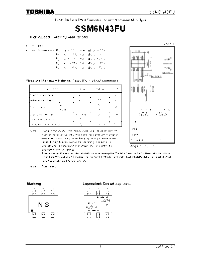 Toshiba ssm6n43fu 110607  . Electronic Components Datasheets Active components Transistors Toshiba ssm6n43fu_110607.pdf