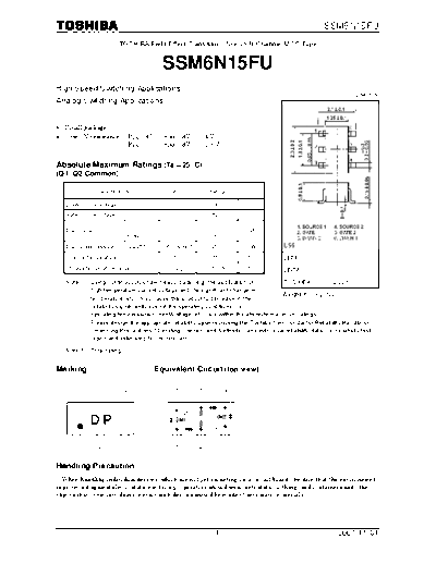 Toshiba ssm6n15fu 071101  . Electronic Components Datasheets Active components Transistors Toshiba ssm6n15fu_071101.pdf