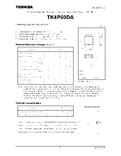 Toshiba tk4p60da 100309  . Electronic Components Datasheets Active components Transistors Toshiba tk4p60da_100309.pdf