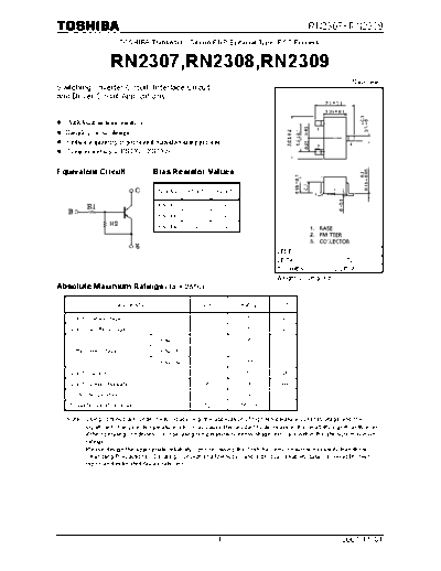 Toshiba rn2307 rn2308 rn2309  . Electronic Components Datasheets Active components Transistors Toshiba rn2307_rn2308_rn2309.pdf