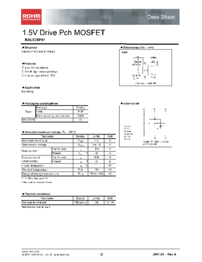 Rohm ral025p01  . Electronic Components Datasheets Active components Transistors Rohm ral025p01.pdf