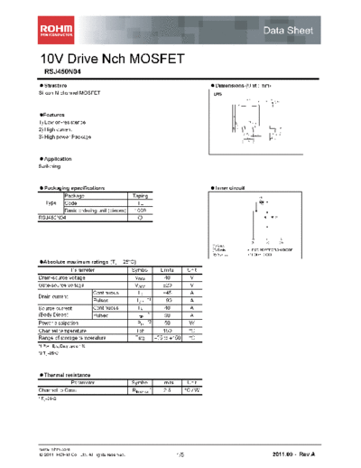 Rohm rsj450n04  . Electronic Components Datasheets Active components Transistors Rohm rsj450n04.pdf