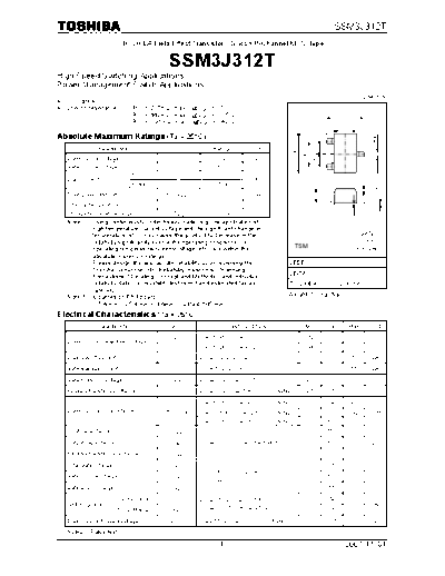 Toshiba ssm3j312t 071101  . Electronic Components Datasheets Active components Transistors Toshiba ssm3j312t_071101.pdf