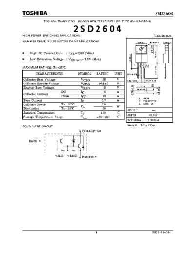 Toshiba 2sd2604a  . Electronic Components Datasheets Active components Transistors Toshiba 2sd2604a.pdf