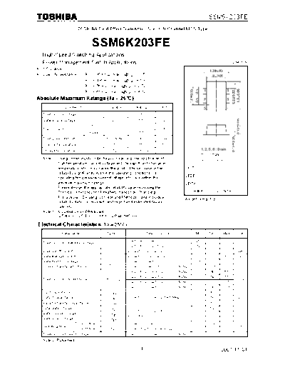 Toshiba ssm6k203fe 071101  . Electronic Components Datasheets Active components Transistors Toshiba ssm6k203fe_071101.pdf