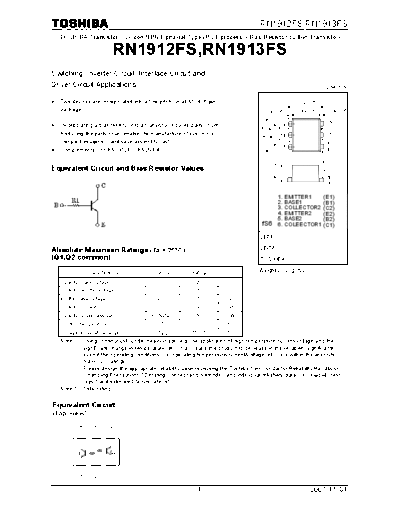 Toshiba rn1912fs rn1913fs 071101  . Electronic Components Datasheets Active components Transistors Toshiba rn1912fs_rn1913fs_071101.pdf