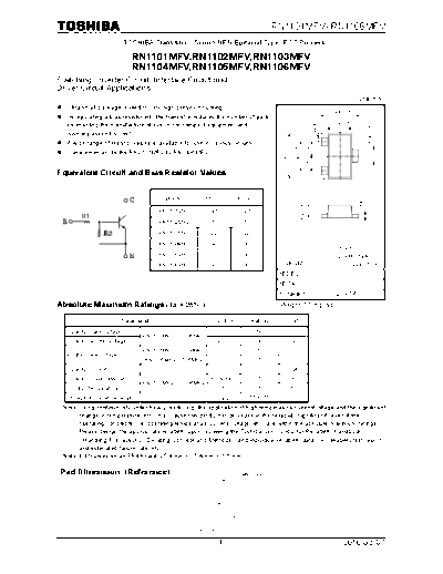 Toshiba rn1101mfv rn1102mfv rn1103mfv rn1104mfv rn1105mfv rn1106mfv  . Electronic Components Datasheets Active components Transistors Toshiba rn1101mfv_rn1102mfv_rn1103mfv_rn1104mfv_rn1105mfv_rn1106mfv.pdf