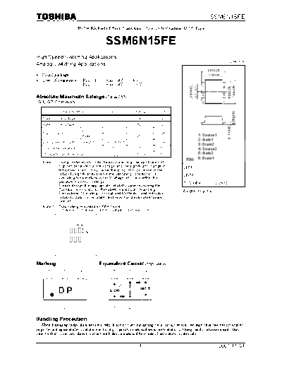 Toshiba ssm6n15fe 071101  . Electronic Components Datasheets Active components Transistors Toshiba ssm6n15fe_071101.pdf