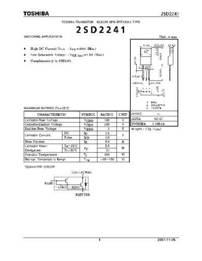 Toshiba 2sd2241  . Electronic Components Datasheets Active components Transistors Toshiba 2sd2241.pdf