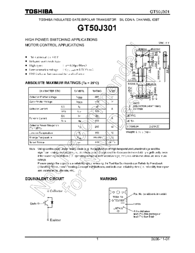 Toshiba gt50j301 en wm 20061101  . Electronic Components Datasheets Active components Transistors Toshiba gt50j301_en_wm_20061101.pdf