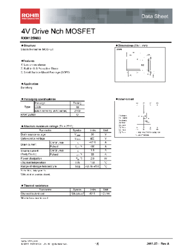 Rohm rxh125n03  . Electronic Components Datasheets Active components Transistors Rohm rxh125n03.pdf