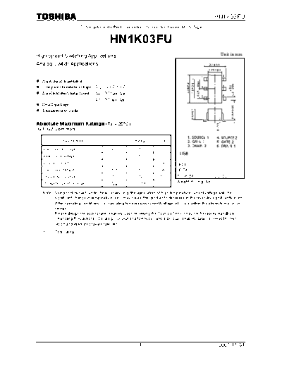 Toshiba hn1k03fu 071101  . Electronic Components Datasheets Active components Transistors Toshiba hn1k03fu_071101.pdf