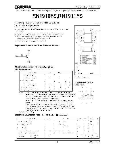 Toshiba rn1910fs rn1911fs 071101  . Electronic Components Datasheets Active components Transistors Toshiba rn1910fs_rn1911fs_071101.pdf