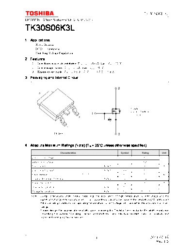 Toshiba tk30s06k3l en datasheet 110716  . Electronic Components Datasheets Active components Transistors Toshiba tk30s06k3l_en_datasheet_110716.pdf