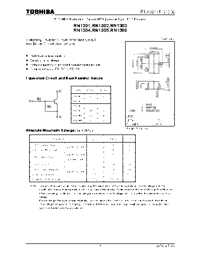 Toshiba rn1301 rn1302 rn1303 rn1304 rn1305 rn1306  . Electronic Components Datasheets Active components Transistors Toshiba rn1301_rn1302_rn1303_rn1304_rn1305_rn1306.pdf