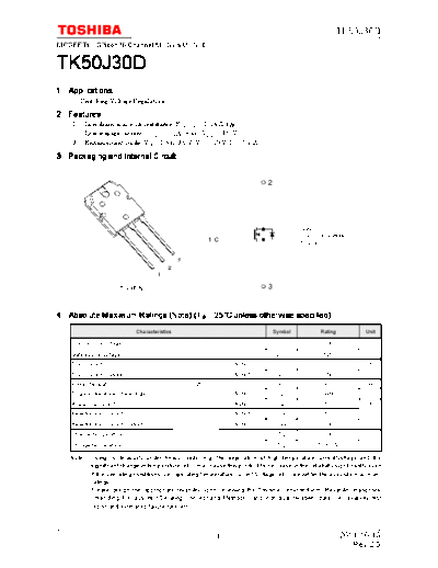 Toshiba tk50j30d en datasheet 111010  . Electronic Components Datasheets Active components Transistors Toshiba tk50j30d_en_datasheet_111010.pdf