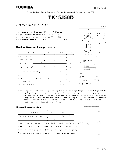 Toshiba tk15j50d en datasheet 110425  . Electronic Components Datasheets Active components Transistors Toshiba tk15j50d_en_datasheet_110425.pdf