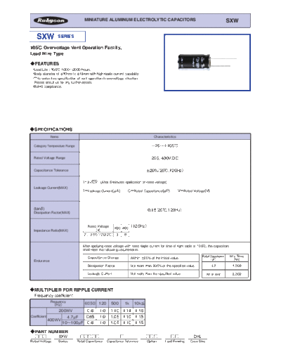 Rubycon e SXW  . Electronic Components Datasheets Passive components capacitors Datasheets Rubycon e_SXW.pdf