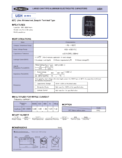 Rubycon e USH snapin  . Electronic Components Datasheets Passive components capacitors Datasheets Rubycon e_USH_snapin.pdf