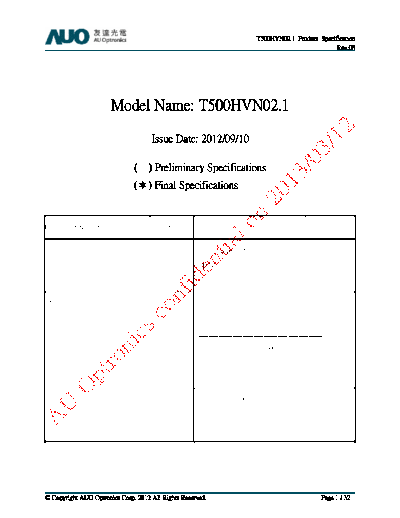 . Various Panel AUO T500HVN02-1 0 [DS]  . Various LCD Panels Panel_AUO_T500HVN02-1_0_[DS].pdf
