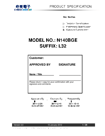 . Various Panel CHIMEI INNOLUX N140BGE-L32 0 [DS]  . Various LCD Panels Panel_CHIMEI_INNOLUX_N140BGE-L32_0_[DS].pdf