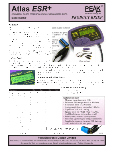 . Rare and Ancient Equipment esr70 datasheet en  . Rare and Ancient Equipment PEAK ESR70 esr70_datasheet_en.pdf