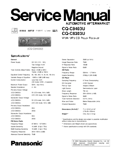 panasonic Panasonic CQ-C8403U CQ-C8303U  panasonic Car Audio CQ-C8303U Panasonic_CQ-C8403U_CQ-C8303U.pdf