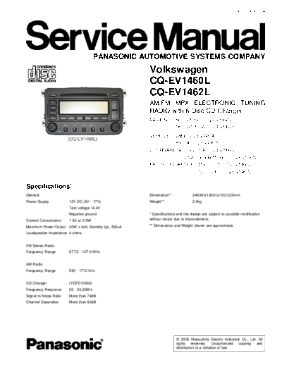 panasonic panasonic cq-ev1460 cq-ev1462l volkswagen  panasonic Car Audio CQ-EV1462L panasonic_cq-ev1460_cq-ev1462l_volkswagen.pdf