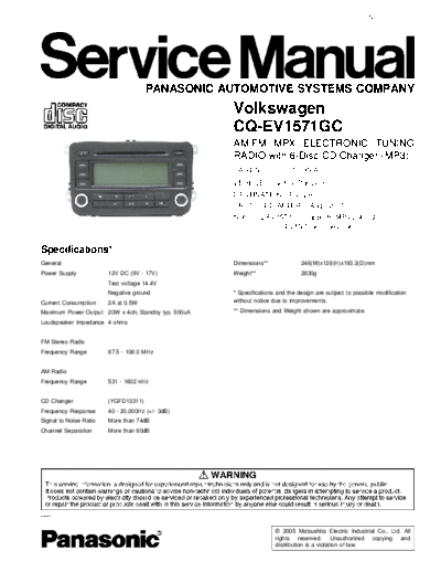 panasonic panasonic cq ev1571gc  panasonic Car Audio CQ-EV1571 panasonic_cq_ev1571gc.pdf