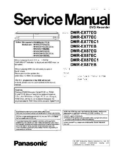 panasonic service manual  panasonic DVD DMR-EX87EG service manual.pdf
