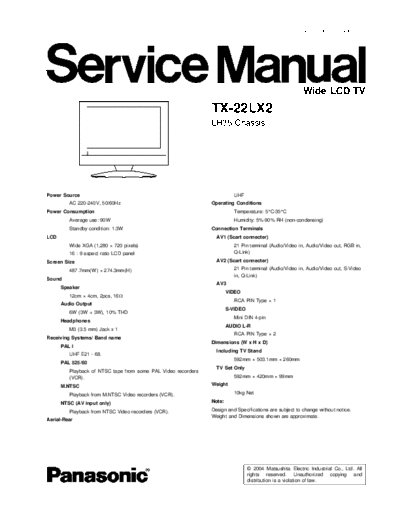 panasonic tx-22lx2  panasonic LCD TX-22LX2 chassis LH-35 tx-22lx2.pdf