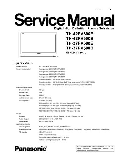 panasonic th 42pv500e  panasonic Plasma TV TH-37PV500B th_42pv500e.pdf