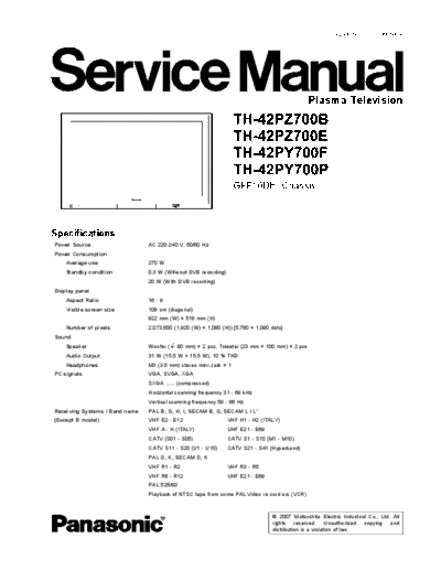 panasonic th 42pz700e  panasonic Plasma TV TH-42PZ700E th_42pz700e.pdf