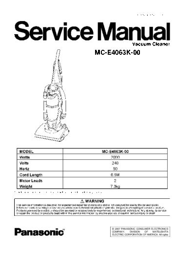 panasonic MAC0703001CE MC-E4063K-00 PrintDB  panasonic Vacuum Cleaner MC-E4063K-00 MAC0703001CE_MC-E4063K-00_PrintDB.pdf