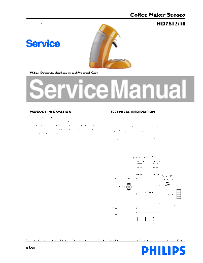 Philips PHILIPS HD 781210 Service Manual HD781210 Tweede generatie  Philips Coffee Maker HD7812 PHILIPS HD 781210 Service Manual HD781210 Tweede generatie.pdf