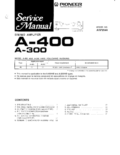 Pioneer hfe pioneer a-300 400 service  Pioneer Audio A-300-400 hfe_pioneer_a-300_400_service.pdf