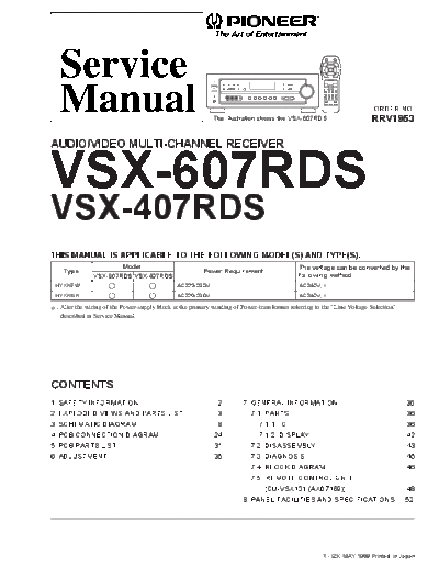 Pioneer hfe pioneer vsx-407rds 607rds rrv1953 service en  Pioneer Audio VSX-407RDS hfe_pioneer_vsx-407rds_607rds_rrv1953_service_en.pdf