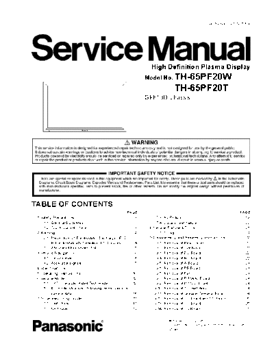 panasonic Panasonic TH-65PF20T TH-65PF20W [SM]  panasonic Training Manuals Panasonic TH-65PF20T TH-65PF20W [SM].rar