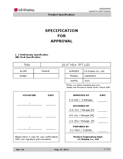 . Various Panel LG Display LM200WD3-TLCC 0 [DS]  . Various LCD Panels Panel_LG_Display_LM200WD3-TLCC_0_[DS].pdf