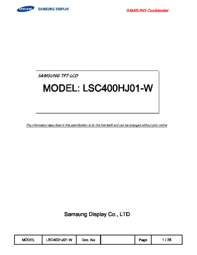 . Various Panel SAMSUNG LSC400HJ01-W 0 [DS]  . Various LCD Panels Panel_SAMSUNG_LSC400HJ01-W_0_[DS].pdf