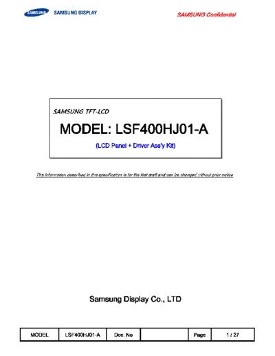 . Various Panel SAMSUNG LSF400HJ01-A 0 [DS]  . Various LCD Panels Panel_SAMSUNG_LSF400HJ01-A_0_[DS].pdf