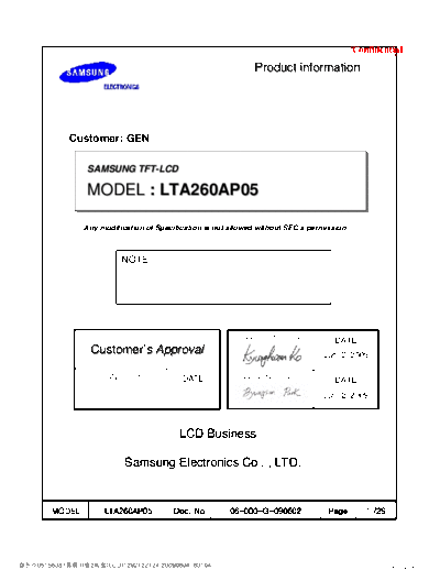 . Various Panel SAMSUNG LTA260AP05 0 [DS]  . Various LCD Panels Panel_SAMSUNG_LTA260AP05_0_[DS].pdf