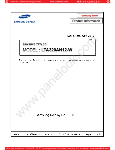 . Various Panel SAMSUNG LTA320AN12 3 [DS]  . Various LCD Panels Panel_SAMSUNG_LTA320AN12_3_[DS].pdf