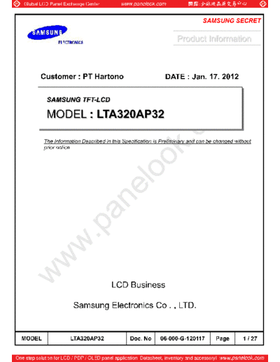 . Various Panel SAMSUNG LTA320AP32 1 [DS]  . Various LCD Panels Panel_SAMSUNG_LTA320AP32_1_[DS].pdf