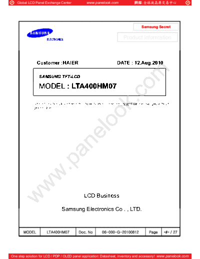 . Various Panel SAMSUNG LTA400HM07 0 [DS]  . Various LCD Panels Panel_SAMSUNG_LTA400HM07_0_[DS].pdf